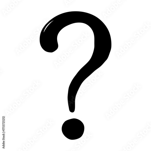 A black question mark drawing against white background is a query concept