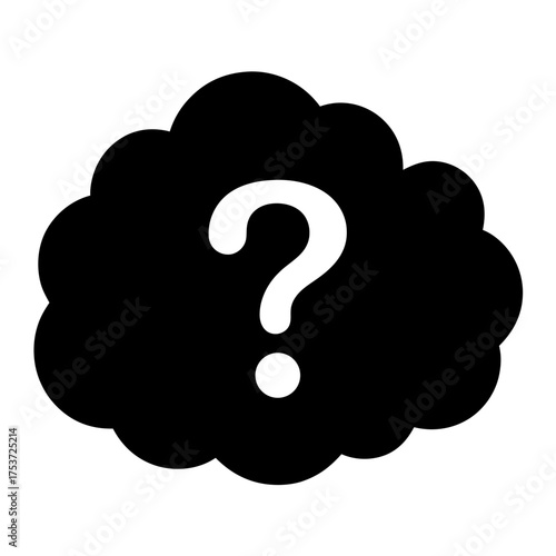 White question mark inside of a black cloud illustration representing uncertainty