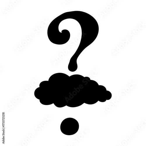 Contemplating uncertainty a question mark above a cloud and a period