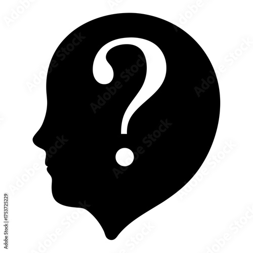 Silhouette of a head with question mark symbolizing uncertainty and confusion
