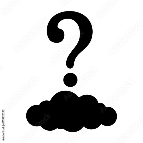 Black question mark hovering above a cloud, a visual representation of doubt