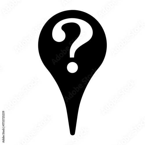 Location pin with question mark symbolizing uncertainty or finding answers