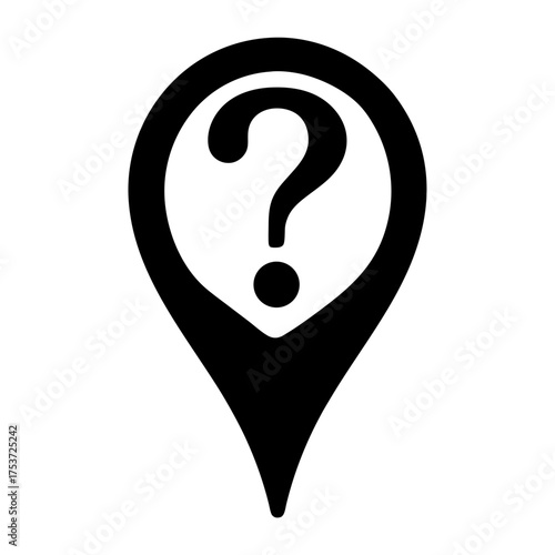 Map marker with a question mark inside suggesting unknown location