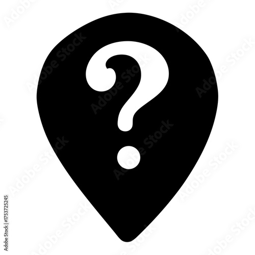 Location marker with a white question mark on a black background