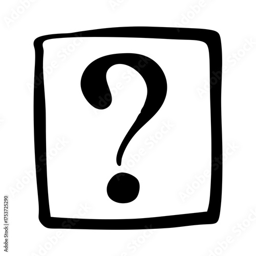 Simple hand drawn question mark within a roughly sketched square border