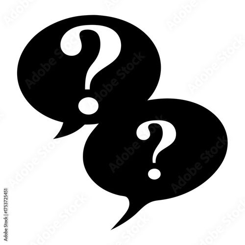 Black and White Question Mark Speech Bubbles Representing Queries or Confusion