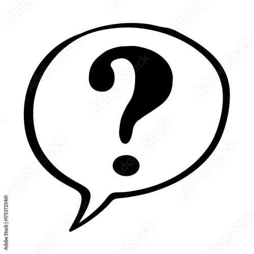 Bold black question mark inside a speech bubble, expressing doubt or uncertainty