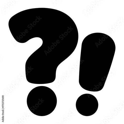 A black and white illustration of a question mark and exclamation point