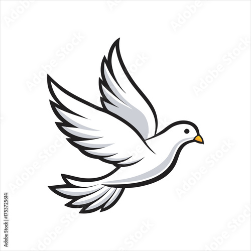 Stylized white dove in flight isolated on a white background