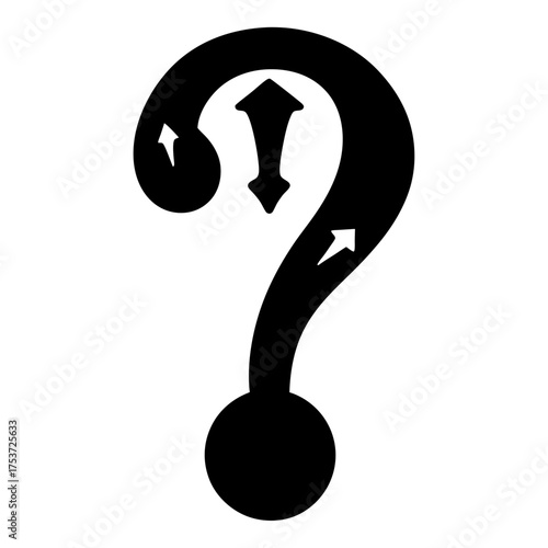 Stylized question mark with arrows, hinting at direction or guidance