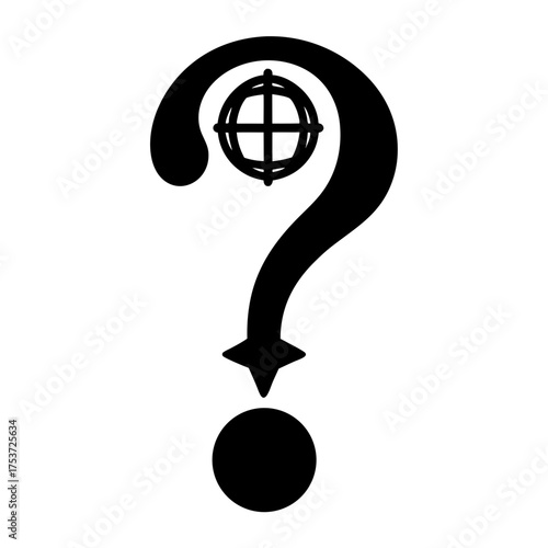 Stylized Question Mark with Globe and Crosshair Silhouette on a White Background