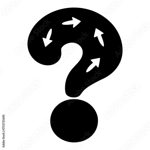 A question mark surrounded by arrows suggesting confusion or uncertainty about direction