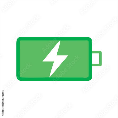 Green battery icon with lightning bolt isolated on white background
