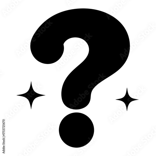 Mysterious question mark with sparkling stars creating intrigue and wonder, simple illustration