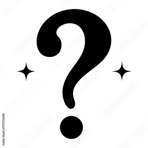 A Big Black Question Mark with Stars Sparking on a White Background