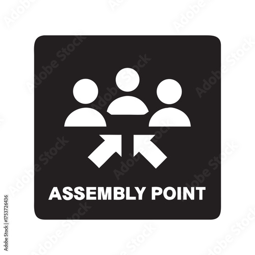 Assembly point icon with three people and arrows isolated on a white background