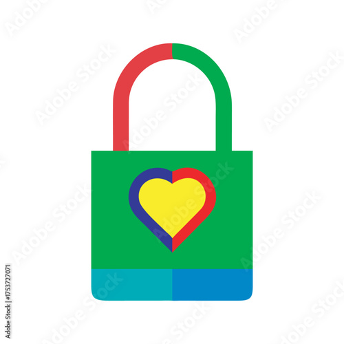Colorful heart padlock isolated on a white background