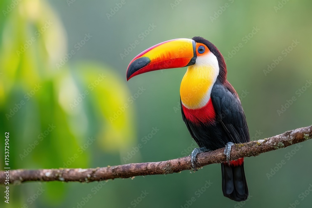 Naklejka premium Colorful toucan perched on a branch