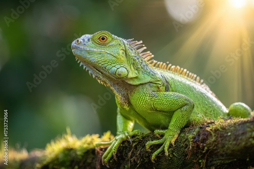 Wallpaper Mural Beautiful iguana on blurred green background Torontodigital.ca