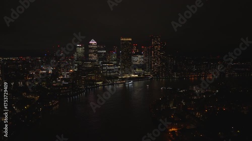 Wallpaper Mural Aerial view of Canary Wharf at night. London financial district illuminated with city lights Torontodigital.ca