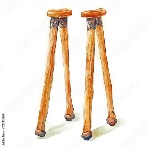 Crutches, watercolor illustration vector, isolated on a white background.