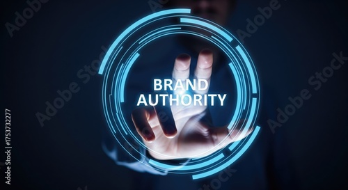 A professional exploring brand authority through digital interface technology.