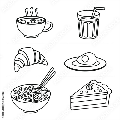 Elegant Food and Drink Outline Icons Set