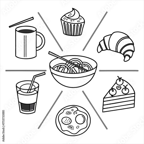 Elegant Food and Drink Outline Icons Set