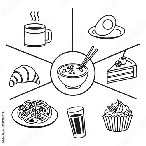 Elegant Food and Drink Outline Icons Set