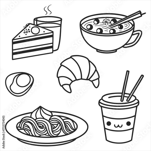 Elegant Food and Drink Outline Icons Set