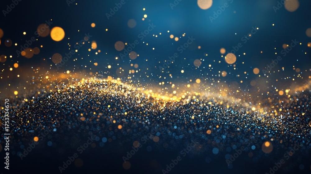 Obraz premium A captivating illustration of shimmering gold and blue particles, creating an enchanting abstract background. Perfect for creative projects and designs.