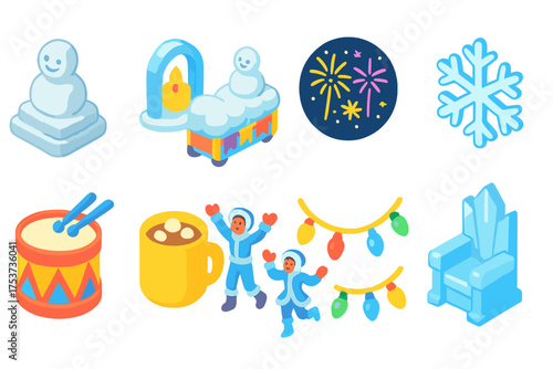 Winter holiday 3d icon set. snow, festive, celebration icons collection.