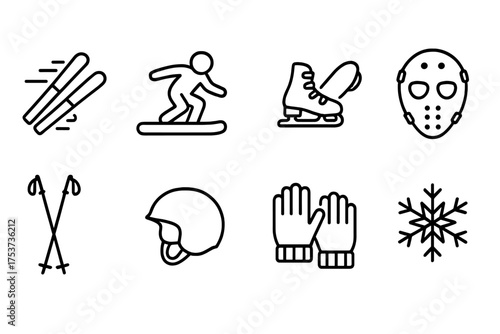 Winter sports silhouette icon set. skiing, snowboarding, ice skating symbols