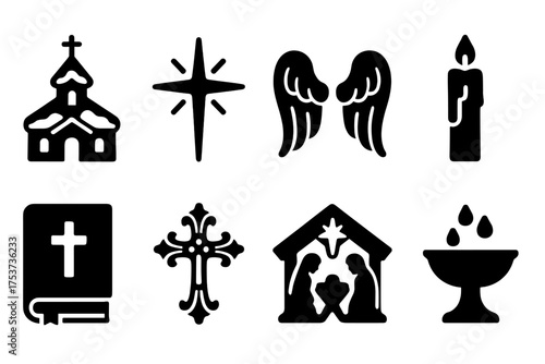 Christian, church outline icon set for faith, bible, and religious symbols