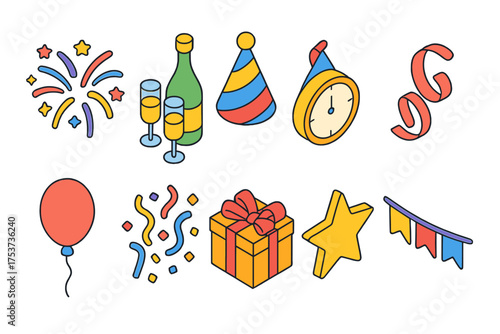 Celebration, party 3d icon set. festive, holiday, event icons 3d collection