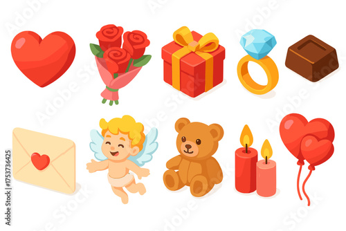 Valentine's day, love flat icon set. romantic, gift, heart icons for celebrations