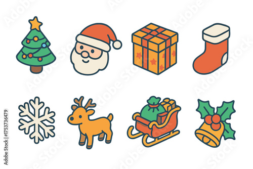 Christmas outline icon set. festive, holiday, winter icons for seasonal designs