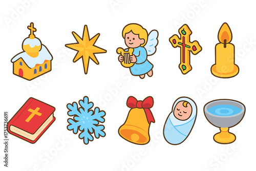 Christmas, holiday icon set. festive, religious icons filled collection