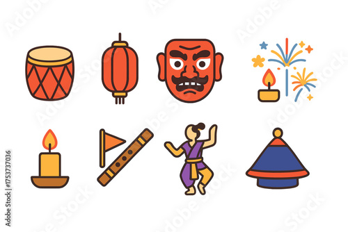 Cultural festival, celebration flat icon set. traditional, festive symbols collection