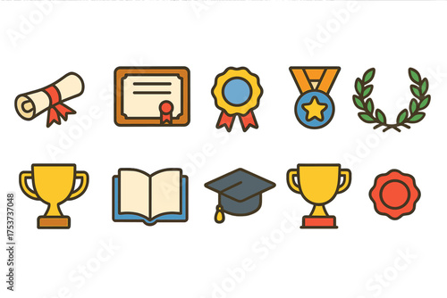 Education, achievement outline icon set. academic, award symbols collection