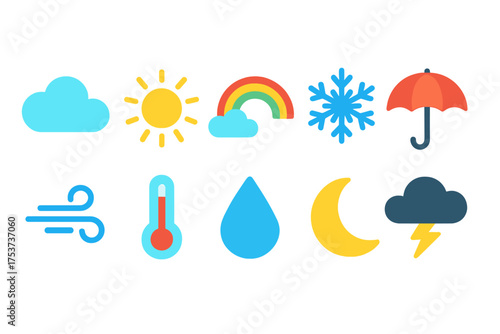 Weather neon icon set. cloud, sun, rain, and umbrella character neon icons.