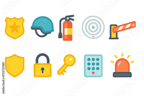 Security and safety icon set. essential protection tools in silhouette style.