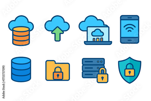 Cloud computing, security outline icons. data, network outline icon set collection