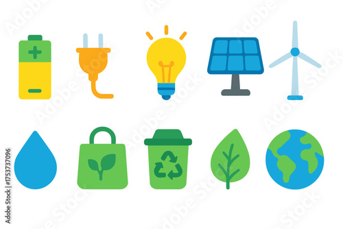 Renewable energy, eco-friendly solid icon set. sustainability, environmental icons collection