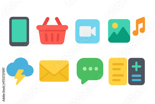 Mobile, shopping, multimedia, messaging, and file management 3d icon set collection