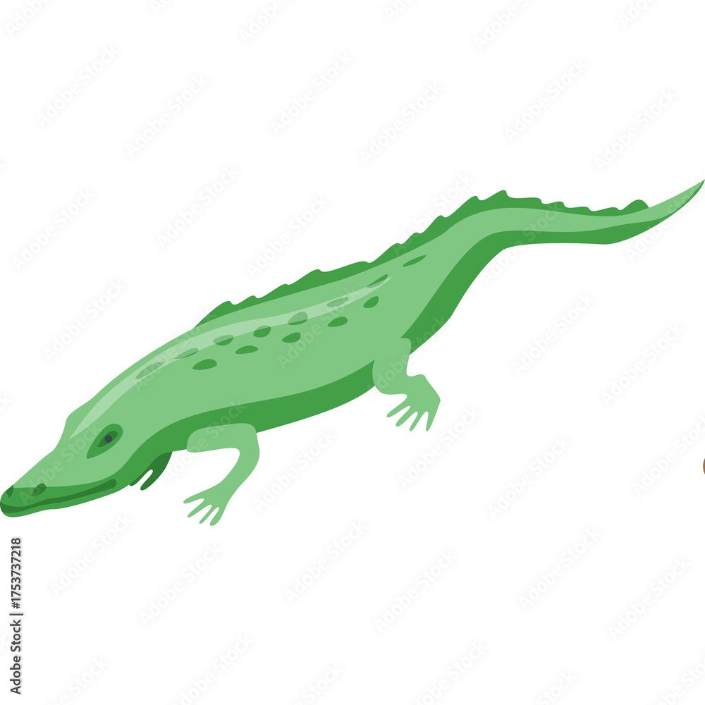 Obraz premium Pale Green Alligator In A Stylized Isometric Perspective Floating On A White Background With A Transparent Background Ready For Design Use And Graphic Creation