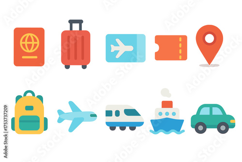 Travel and transportation filled icon set. vacation, journey symbols collection.