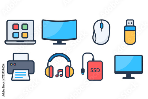 Technology and gadget filled icon set. devices, electronics, tech symbols collection