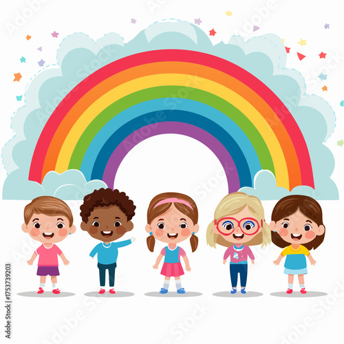 Kinder unter einem Regenbogen