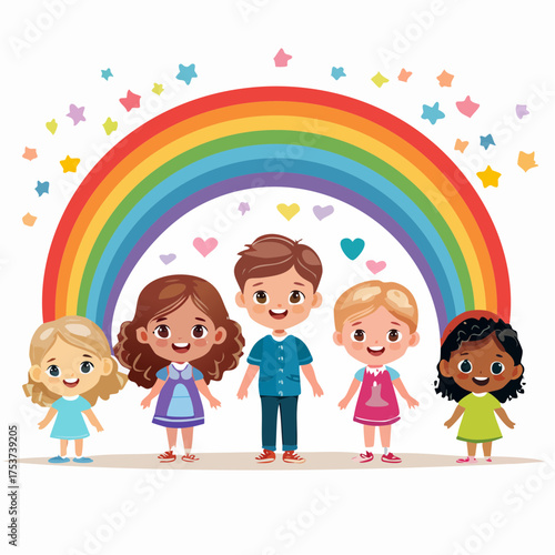 Kinder unter einem Regenbogen